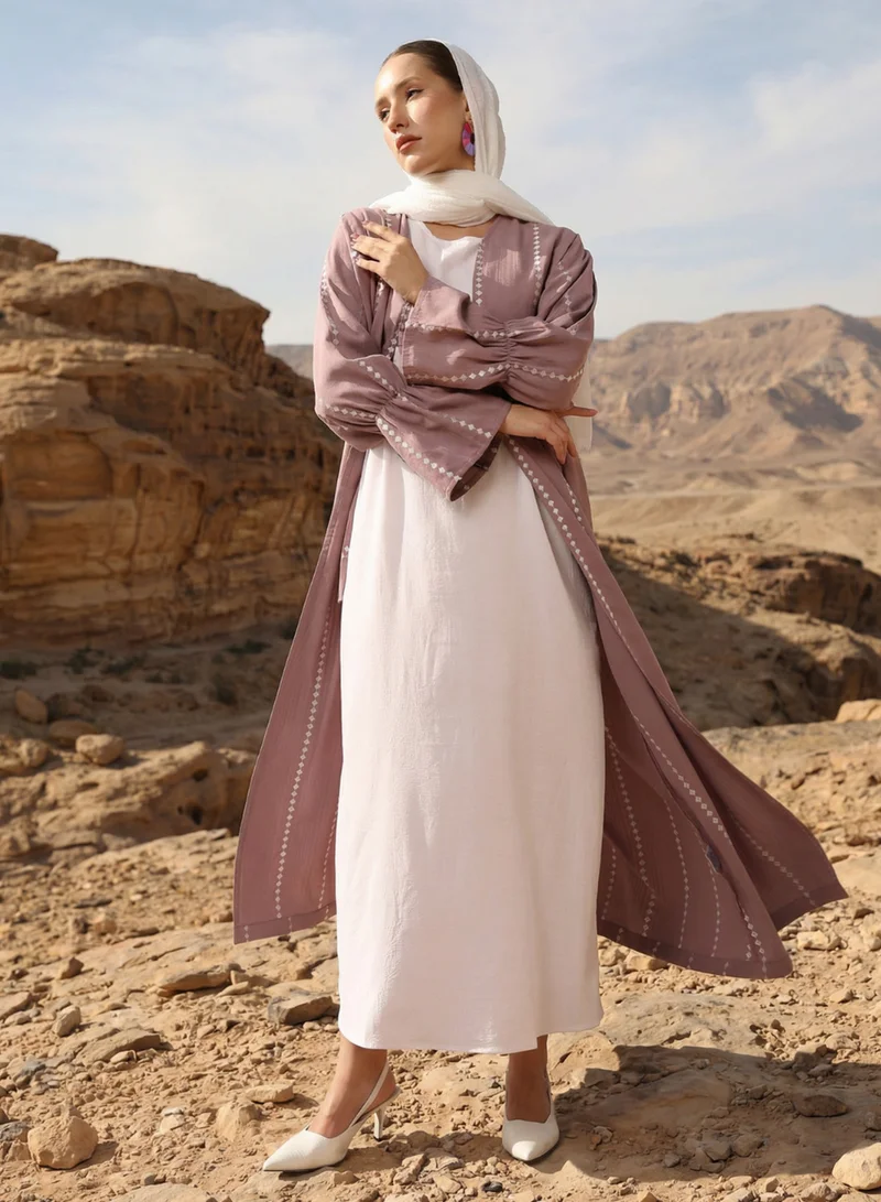 ISHIN pink Pink thread embroidered Abaya with Hijab for Women | Best Price UAE